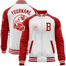 Charger l'image dans la galerie, Custom White Red Bomber Varsity Letterman Two Tone Zipper Jacket