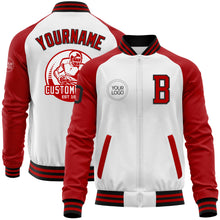 Charger l'image dans la galerie, Custom White Black-Red Bomber Varsity Letterman Two Tone Zipper Jacket