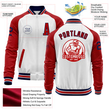 Charger l'image dans la galerie, Custom White Navy-Red Bomber Varsity Letterman Two Tone Zipper Jacket