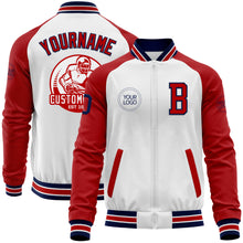 Charger l'image dans la galerie, Custom White Navy-Red Bomber Varsity Letterman Two Tone Zipper Jacket