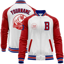 Загрузить изображение в средство просмотра галереи, Custom White Royal-Red Bomber Varsity Letterman Two Tone Zipper Jacket