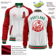 Загрузить изображение в средство просмотра галереи, Custom White Kelly Green-Red Bomber Varsity Letterman Two Tone Zipper Jacket