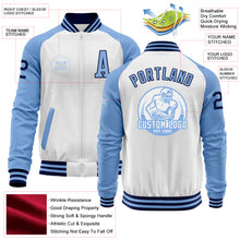 Charger l'image dans la galerie, Custom White Navy-Light Blue Bomber Varsity Letterman Two Tone Zipper Jacket
