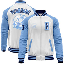 Charger l'image dans la galerie, Custom White Navy-Light Blue Bomber Varsity Letterman Two Tone Zipper Jacket