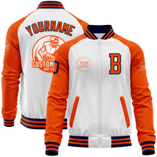 Charger l'image dans la galerie, Custom White Navy-Orange Bomber Varsity Letterman Two Tone Zipper Jacket