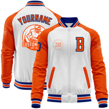 Charger l'image dans la galerie, Custom White Royal-Orange Bomber Varsity Letterman Two Tone Zipper Jacket