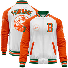 Charger l'image dans la galerie, Custom White Kelly Green-Orange Bomber Varsity Letterman Two Tone Zipper Jacket
