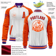 Загрузить изображение в средство просмотра галереи, Custom White Purple-Orange Bomber Varsity Letterman Two Tone Zipper Jacket