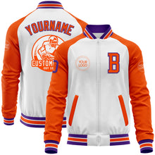 Загрузить изображение в средство просмотра галереи, Custom White Purple-Orange Bomber Varsity Letterman Two Tone Zipper Jacket