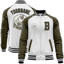 Charger l'image dans la galerie, Custom White Black-Olive Bomber Varsity Letterman Two Tone Zipper Jacket
