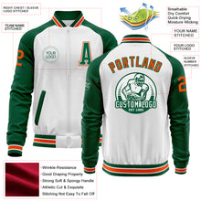 Charger l'image dans la galerie, Custom White Orange-Kelly Green Bomber Varsity Letterman Two Tone Zipper Jacket