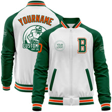Charger l'image dans la galerie, Custom White Orange-Kelly Green Bomber Varsity Letterman Two Tone Zipper Jacket