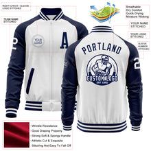 Laden Sie das Bild in den Galerie-Viewer, Custom White Navy Bomber Varsity Letterman Two Tone Zipper Jacket