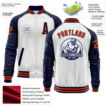 Загрузить изображение в средство просмотра галереи, Custom White Orange-Navy Bomber Varsity Letterman Two Tone Zipper Jacket