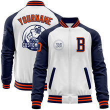 Загрузить изображение в средство просмотра галереи, Custom White Orange-Navy Bomber Varsity Letterman Two Tone Zipper Jacket