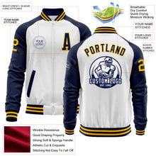 Charger l'image dans la galerie, Custom White Gold-Navy Bomber Varsity Letterman Two Tone Zipper Jacket