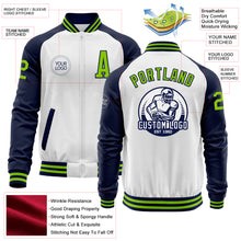 Загрузить изображение в средство просмотра галереи, Custom White Neon Green-Navy Bomber Varsity Letterman Two Tone Zipper Jacket
