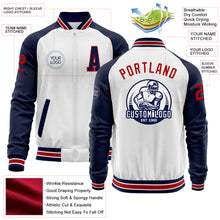 Charger l'image dans la galerie, Custom White Red-Navy Bomber Varsity Letterman Two Tone Zipper Jacket