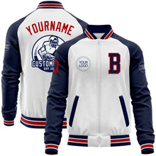 Charger l'image dans la galerie, Custom White Red-Navy Bomber Varsity Letterman Two Tone Zipper Jacket