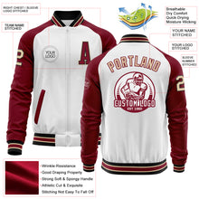 Charger l'image dans la galerie, Custom White City Cream Black-Crimson Bomber Varsity Letterman Two Tone Zipper Jacket