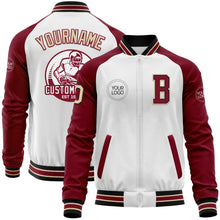Charger l'image dans la galerie, Custom White City Cream Black-Crimson Bomber Varsity Letterman Two Tone Zipper Jacket