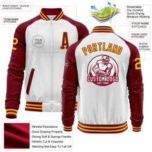 Charger l'image dans la galerie, Custom White Gold-Crimson Bomber Varsity Letterman Two Tone Zipper Jacket