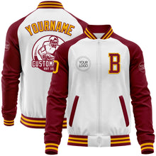 Charger l'image dans la galerie, Custom White Gold-Crimson Bomber Varsity Letterman Two Tone Zipper Jacket
