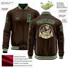 Laden Sie das Bild in den Galerie-Viewer, Custom Brown Green-Cream Bomber Varsity Letterman Zipper Jacket