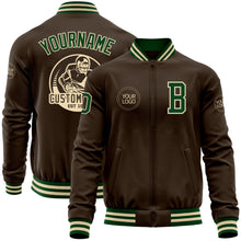 Laden Sie das Bild in den Galerie-Viewer, Custom Brown Green-Cream Bomber Varsity Letterman Zipper Jacket