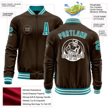 Laden Sie das Bild in den Galerie-Viewer, Custom Brown Teal-White Bomber Varsity Letterman Zipper Jacket