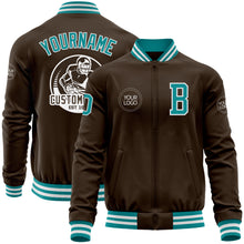 Laden Sie das Bild in den Galerie-Viewer, Custom Brown Teal-White Bomber Varsity Letterman Zipper Jacket