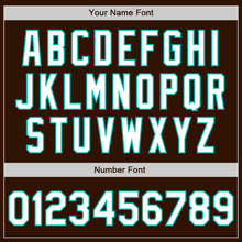 Laden Sie das Bild in den Galerie-Viewer, Custom Brown White-Aqua Bomber Varsity Letterman Zipper Jacket