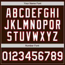 Laden Sie das Bild in den Galerie-Viewer, Custom Brown White-Red Bomber Varsity Letterman Zipper Jacket