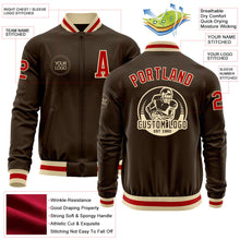 Laden Sie das Bild in den Galerie-Viewer, Custom Brown Red-Cream Bomber Varsity Letterman Zipper Jacket