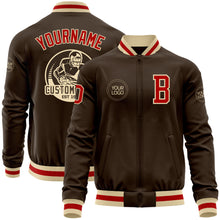 Laden Sie das Bild in den Galerie-Viewer, Custom Brown Red-Cream Bomber Varsity Letterman Zipper Jacket