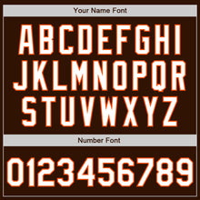 Laden Sie das Bild in den Galerie-Viewer, Custom Brown White-Orange Bomber Varsity Letterman Zipper Jacket