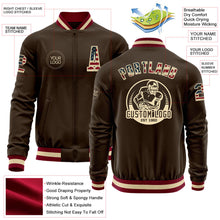 Laden Sie das Bild in den Galerie-Viewer, Custom Brown Vintage USA Flag Cream-Maroon Bomber Varsity Letterman Zipper Jacket