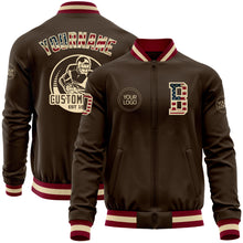 Laden Sie das Bild in den Galerie-Viewer, Custom Brown Vintage USA Flag Cream-Maroon Bomber Varsity Letterman Zipper Jacket