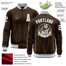 Laden Sie das Bild in den Galerie-Viewer, Custom Brown White-Gray Bomber Varsity Letterman Zipper Jacket