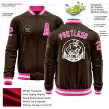 Laden Sie das Bild in den Galerie-Viewer, Custom Brown Pink-White Bomber Varsity Letterman Zipper Jacket