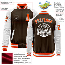 Laden Sie das Bild in den Galerie-Viewer, Custom Brown Orange-White Bomber Varsity Letterman Two Tone Zipper Jacket