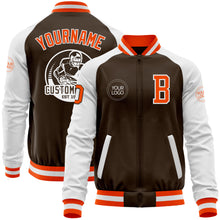 Laden Sie das Bild in den Galerie-Viewer, Custom Brown Orange-White Bomber Varsity Letterman Two Tone Zipper Jacket