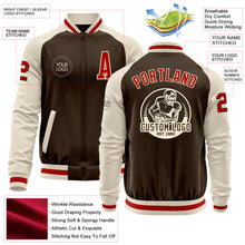 Laden Sie das Bild in den Galerie-Viewer, Custom Brown Red-Cream Bomber Varsity Letterman Two Tone Zipper Jacket