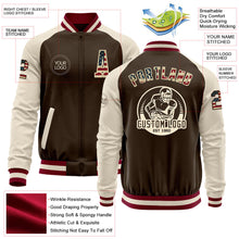 Laden Sie das Bild in den Galerie-Viewer, Custom Brown Vintage USA Flag Cream-Maroon Bomber Varsity Letterman Two Tone Zipper Jacket