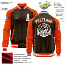 Laden Sie das Bild in den Galerie-Viewer, Custom Brown White-Orange Bomber Varsity Letterman Two Tone Zipper Jacket