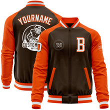 Laden Sie das Bild in den Galerie-Viewer, Custom Brown White-Orange Bomber Varsity Letterman Two Tone Zipper Jacket