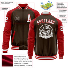 Laden Sie das Bild in den Galerie-Viewer, Custom Brown White-Red Bomber Varsity Letterman Two Tone Zipper Jacket