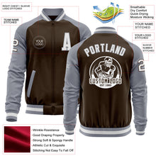 Laden Sie das Bild in den Galerie-Viewer, Custom Brown White-Gray Bomber Varsity Letterman Two Tone Zipper Jacket