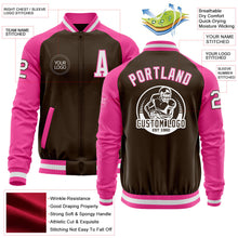 Laden Sie das Bild in den Galerie-Viewer, Custom Brown White-Pink Bomber Varsity Letterman Two Tone Zipper Jacket