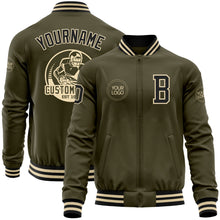 Laden Sie das Bild in den Galerie-Viewer, Custom Olive Black-Cream Bomber Varsity Letterman Salute To Service Zipper Jacket